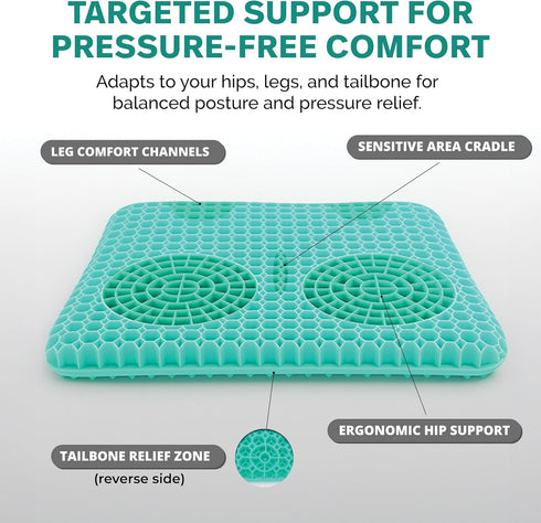 Tailbone Gel Seat Cushion for Support and Relief from Butt and Back Pain and Pressure - Cushions are Large Thick