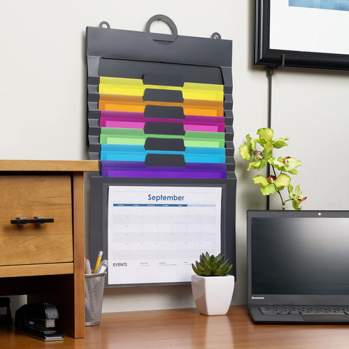 Smead Cascading Wall Organizer, 6 Removable Folder Pockets, Letter Size, Gray/Bright Pockets