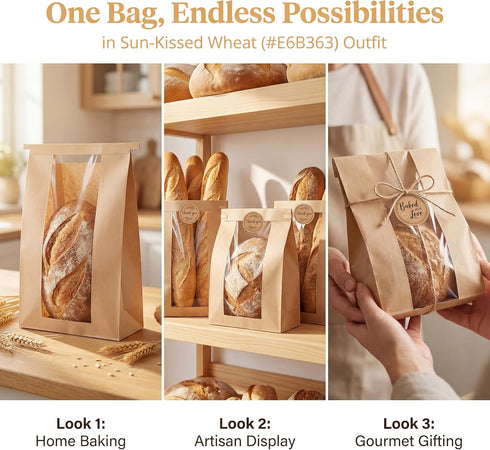 20 Pack 13.7x8.3x3.5 Inches Packaging (20) Bread Bags for Homemade Bread, Sourdough Bread Bags with Clear Window & Tin