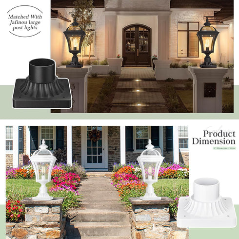 3.0" 2 Pack Lighting Outdoor Post Light Mounting Base OD Heavy-Aluminum Pier Mount Adapter in Black Finish for Deck