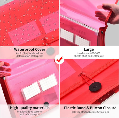 Expanding File Folder Document Organizer, Elastic Cord & Button Closure, Letter Size, 2.8" Expansion, 5 Pack for Home