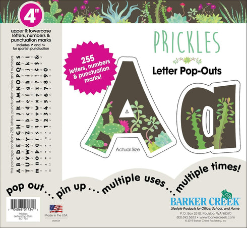 Barker Creek Letter Pop-Outs, 4" Prickles, Multicolor Designer Letters for Bulletin Boards and Displays