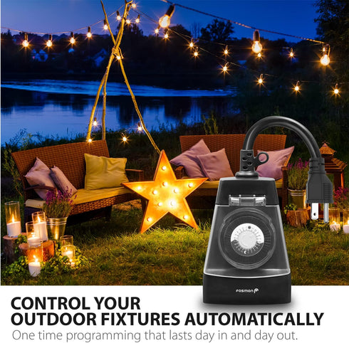 Fosmon Outdoor Timer Outlet Waterproof - 24 Hour Mechanical Heavy Duty Plug in Timer with 2 Outlets