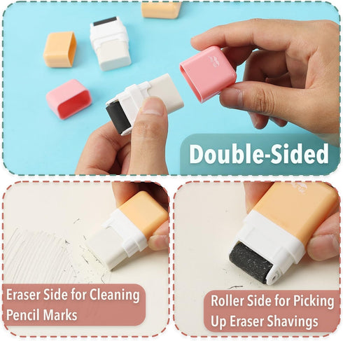 Mr. Pen Erasers for Kids, 6 Pack, Cute Pastel Colors, Pencil Eraser with Cover and Roller for School