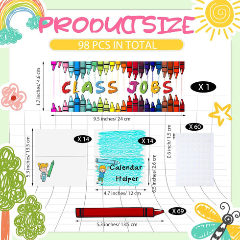 AmazingSpark 98 Set 60 Pcs Crayon Jobs Chart Colorful Bulletin Board Teacher's Helper Chalkboard Decor Bright Jobs