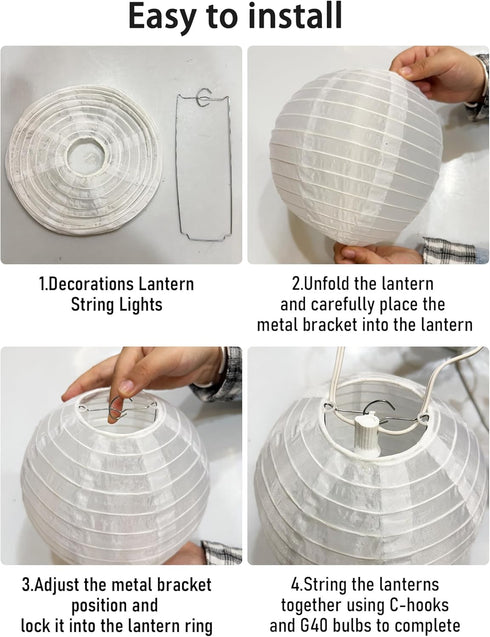 27.5FT 10 G40 Bulbs, Lantern String Lights Outdoor, White Lantern String Lights Plug in with Nylon Lanterns and LED