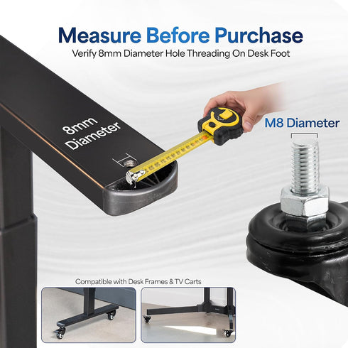 M8 Set 4, 1.5 inch PT-ST-015C VIVO Threaded Locking Caster Wheels, of Swivel, Rubber Base, Brake, Replacement Wheels