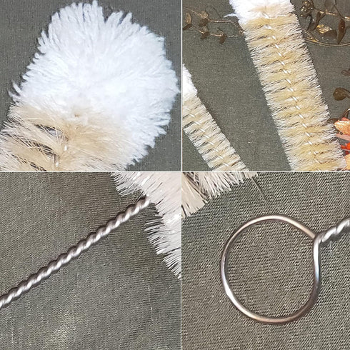 Set (3) NewFerU Stainless Steel Soda Bottle Cleaning Brush in Natural Boar Bristle Wool Tip Long Handle, Flexible