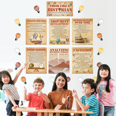 Outus 47 Pieces Thinking Poster, Social Studies Bulletin Board Decoration with Light Bulb Cutouts for Middle School