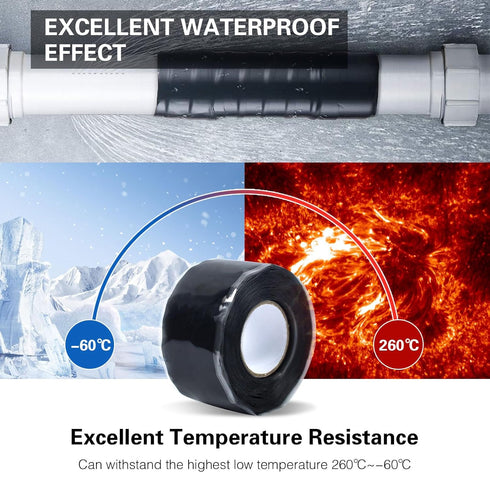 Seal Self Fusing Silicone Tape, 2 Rolls 1inx10' Black Weatherproof Hose Repair Tape, Heavy Duty Leak Proof Rubber