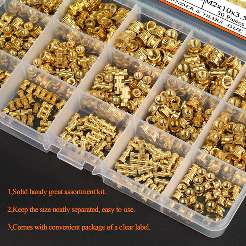 420 PCS M2 M3 M4 M5 Female Thread Knurled Nuts, Brass Threaded Insert Assortment Kit