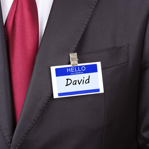 Hybsk Hello My Name is Blue Name Tag Identification Stickers - 3-1/2” x 2-3/8”, 200 Labels Per Roll