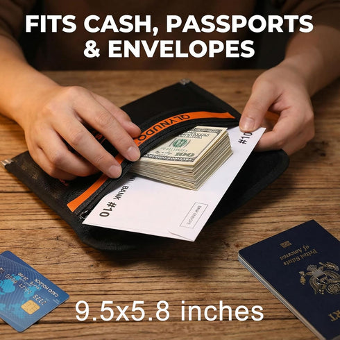QLYNUDO (2-Pack) 9.5x5.8" Set Money Envelopes for Cash Organizer - Small Fireproof Document Bag & Cash Stuffing Pouch