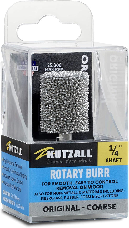 Kutzall Original Cylinder Rotary Burr, Coarse, 1/4" Shaft, Wood Carving Bit for Bosch, DeWalt, Milwaukee