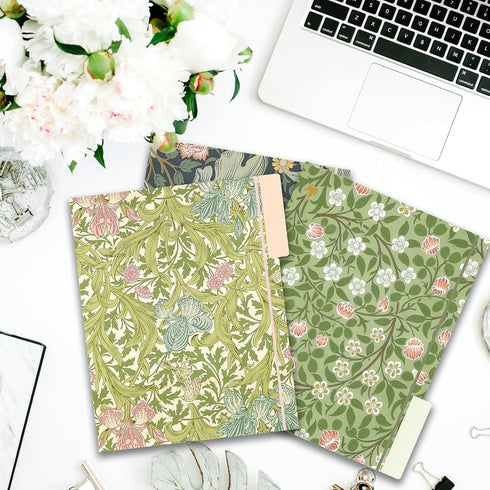 GreenPine 18 Pack William Morris Floral File Folders, Decorative Letter Size (9.5 x 11.5"), 1/3 Cut Tab
