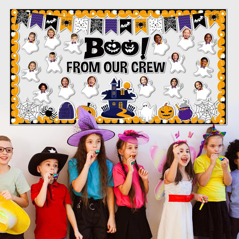 Halloween Ghost Bulletin Board Cutouts, Pumpkin Castle BOO Ghost Patterned Spider Web DIY Photo Borders