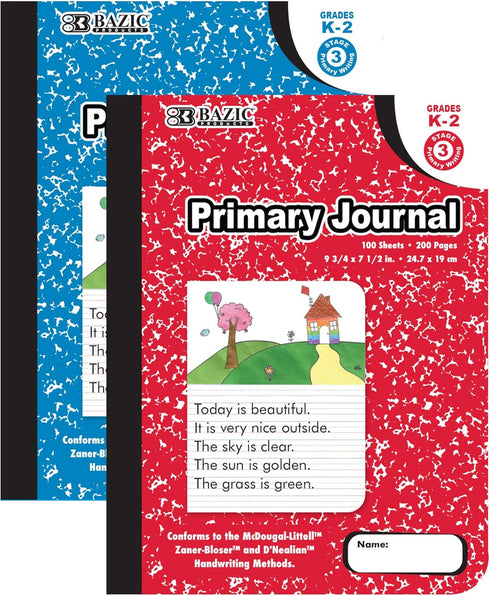 BAZIC 2-Pack Primary Journal Composition Book, 100 Sheet Drawing & Writing Notebook for Grades K-2, Marble
