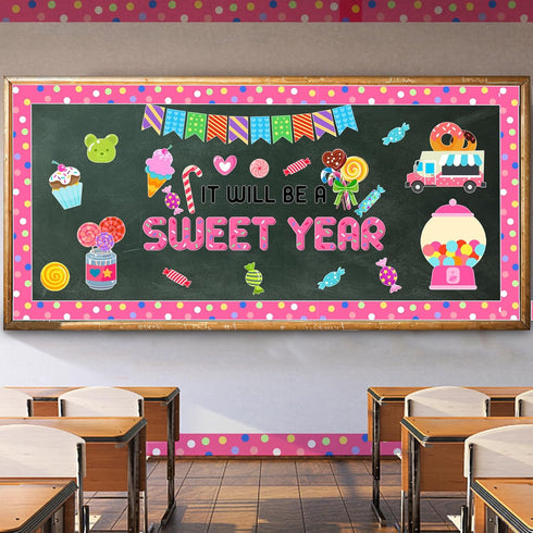 Classroom Candy Bulletin Board Decoration Set Sweet Candyland Cutouts Ice Cream Party Decorations Wall Door Decor for Kindergarten Preschool Elementary Middle School – IT WILL BE A SWEET YEAR by LioNergy