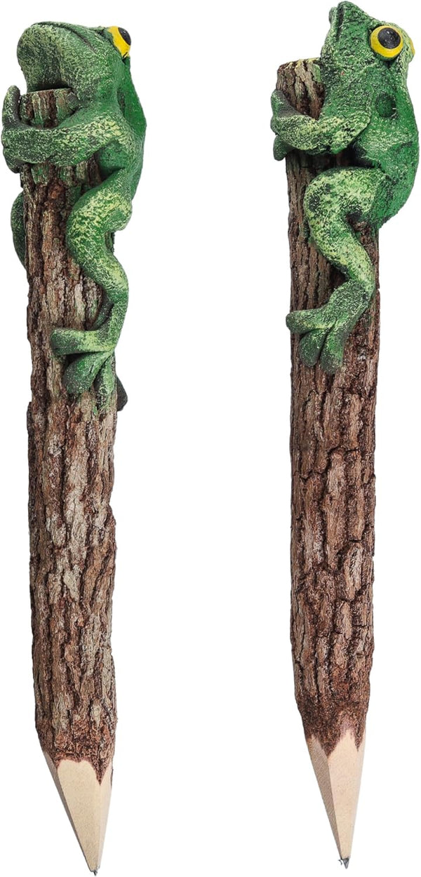 Frog Pencil, Wooden Hand Carved Animal, Cute Amphibians, Set of 2 Unique Handmade Pencils