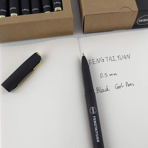 Fengtaiyuan P18 Black Gel Ink Rollerball Pens, 0.5mm Extra Fine, Quick-Drying Ink, 18-Piece Box, Comfortable Grip