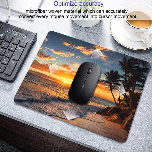 Sunset Beach Mouse Pad with Tropical Ocean Landscape and Non-Slip Rubber Base for Women's Office Desktop Decoration