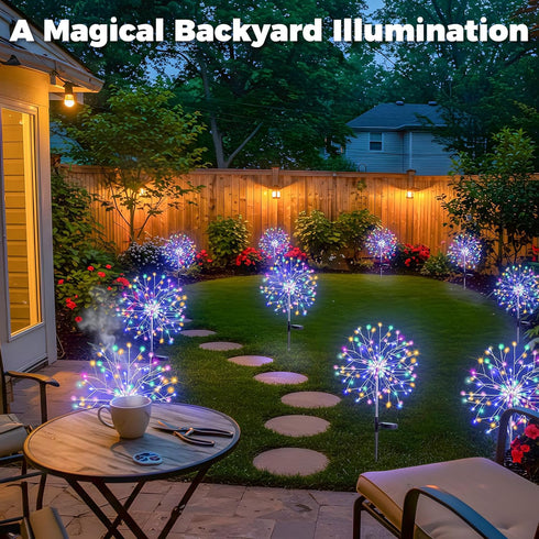 2 Pack 150LED 8 suddus Solar Garden Lights Outdoor Waterproof, Upgrade Solar Firework Lights, Modes Starburst Fairy