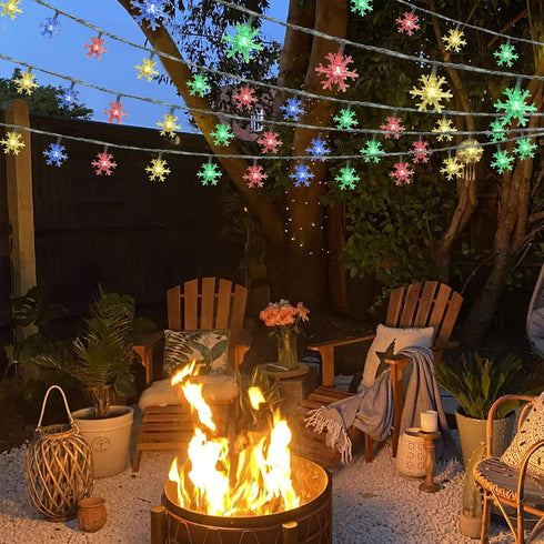 AUAUY 40 19.6FT 2 Snowflakes String Lights, LED String Lights Battery Operated Modes, Waterproof Outdoor Lights