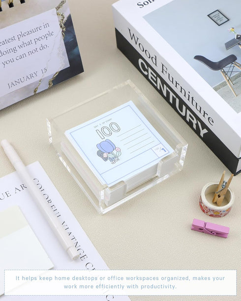 Clear Acrylic Sticky Note Holder, Notepad Storage Dispenser for 3 x 3 Inches Sticky Notes, Desk Organizer