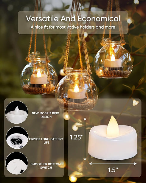 Flameless Candles, 12-Pack Tea Lights Candles Battery Operated Bulk, Flameless Tealight Candles, Realistic Tea Lights for Halloween Christmas Wedding Table Decor, 1.5'' D X 1.25'' H by merrynights