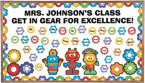 Fun Express Gears & Robots Bulletin Board Set, 200 Pieces for Educational Learning Activities