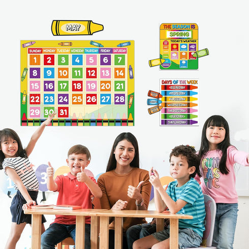 Set Colorful Crayon Calendar Bulletin Board Crayons CTP Bulletin Board Calendar Seasons Weather Chart Crayon Classroom