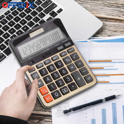 OFFIDIX Desktop Calculator, 12 Digit Large LCD Display, Solar Battery Dual Power, Business Calculator for Office