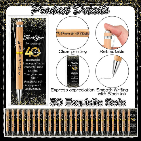 Sayglossy 50 Sets 40th 50 50 100 Birthday for Guests Anniversary Include Ballpoint Pens with Thank You Cards Bags