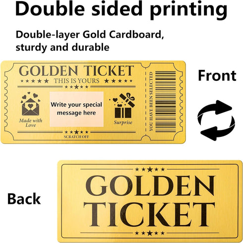 VELATYVIO 12 Sets Golden Ticket Custom Scratch off Cards with Envelope and Stickers Surprise Gift Certificates
