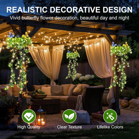 MEYCEMT Summer, 2 Pack 66 IP65 8-12 Solar Hanging Garden Lights for Spring LEDs Realistic Flower Vine Fairy String
