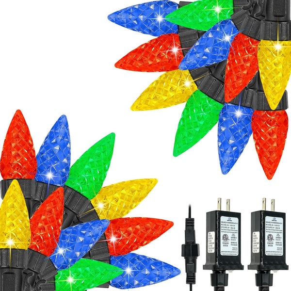 2 Pack C6 Christmas Lights Outdoor Indoor, Total 200 LED 66 FT