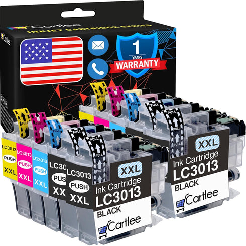 Cartlee 10-Pack Compatible Ink Cartridges for Brother LC3013 LC-3013, Replacement for LC3011 Ink Cartridges (4BK, 2X
