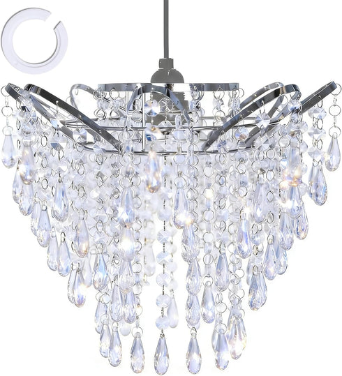 Chandelier Shades, Mini Crystal Shade, Acrylic Beaded Hanging Lampshade, Modern 2-Tiers Pendant