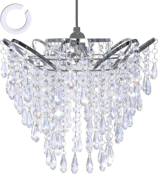 Chandelier Shades, Mini Crystal Shade, Acrylic Beaded Hanging Lampshade, Modern 2-Tiers Pendant