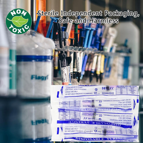 40PCS-10ml Luer lock Syringes with 18ga Needles, Individually Packaging Disposable Plastic Syringes and Needles for Scientific Labs, Industrial, Animal and Pet Supplies.