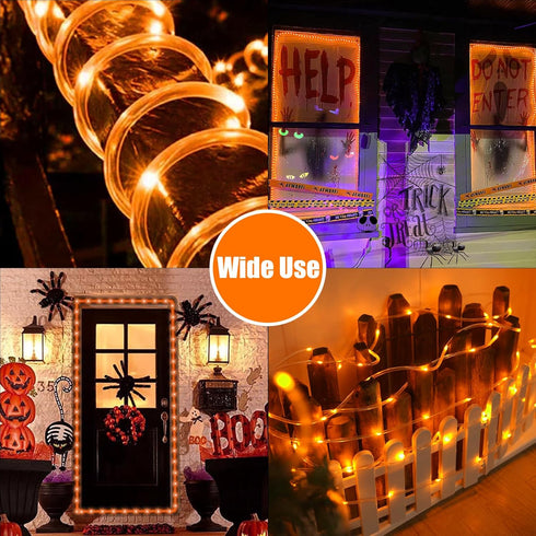 2 Pack 33ft 100 8 QITONG Orange Solar Rope Lights, Each LED String Lights Outdoor, Fairy Lights in Clear Thin Tube