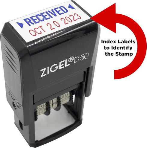 ZIGEL D50 Self Inking Date Stamp with Received, Blue/Red