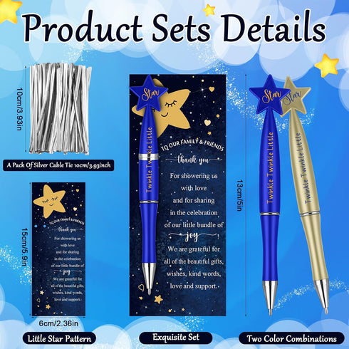 Twinkle Twinkle Little Star Baby Shower Pen Favors for Guests Includes Twinkle Star Ballpoint Pens and Thank You Cards Game Prizes Souvenirs Gifts for Gender Reveal Party(60 Sets) by Engrowtic