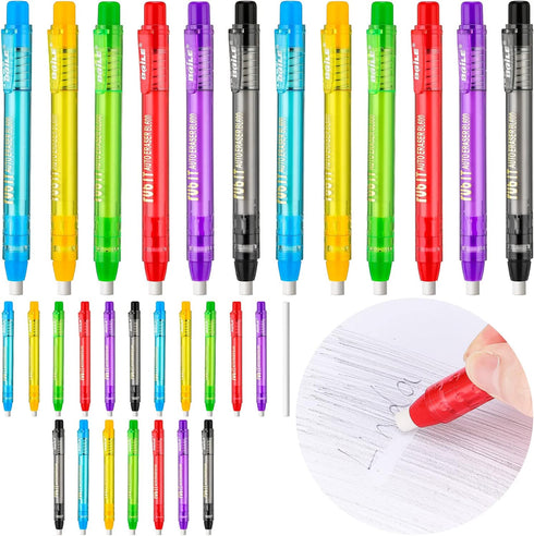 Crtiin 30 Pcs Retractable Erasers, Pen Style Mechanical Eraser, Funny Portable with Grip for Artists or Students