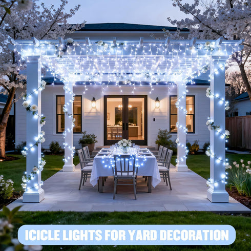 400 38.8ft JMEXSUSS LED White Christmas Icicle Lights, Connectable Icicle Lights for Outside Outdoor Indoor Plug