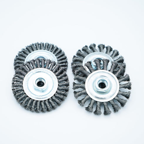 4 Inch Twist Knotted Wire Wheel Brush Set for Angle Grinder with 5/8 Inch-11 Threaded Arbor - Heavy-Duty Conditioning