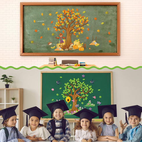 Teling 239 Pcs Season Tree Classroom Bulletin Board Decor, Spring Summer Autumn Winter Cutouts Border Set