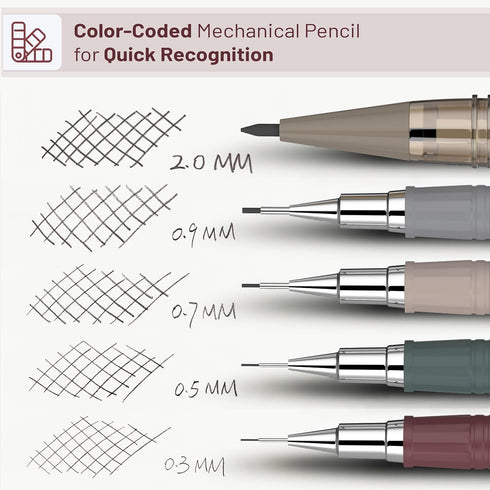 Mr. Pen Mechanical Pencil Set with Leads and Eraser Refills - 5 Sizes (0.3, 0.5, 0.7, 0.9, 2mm) for Drafting, Drawing,