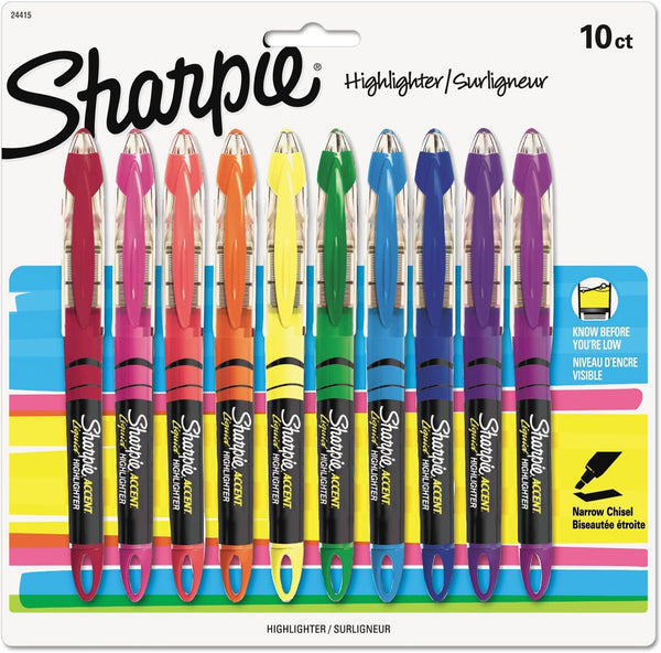Sharpie 24415PP Accent Liquid Highlighter, Chisel Tip, Assorted 10/Set
