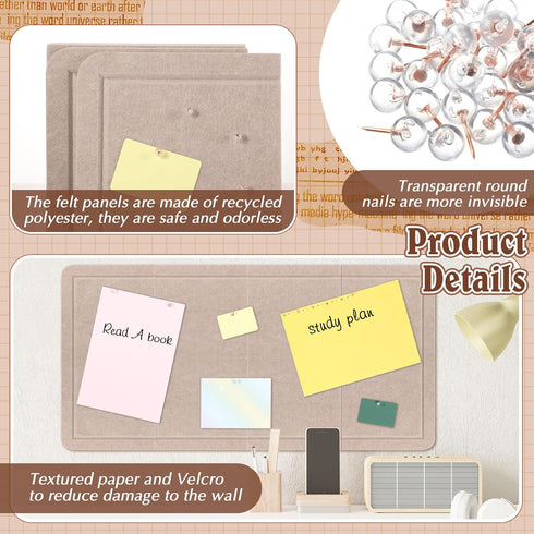 Large Felt Board Alternative Foldable Bulletin Cork Board for Wall, Decorative Pin Board with Textured Paper